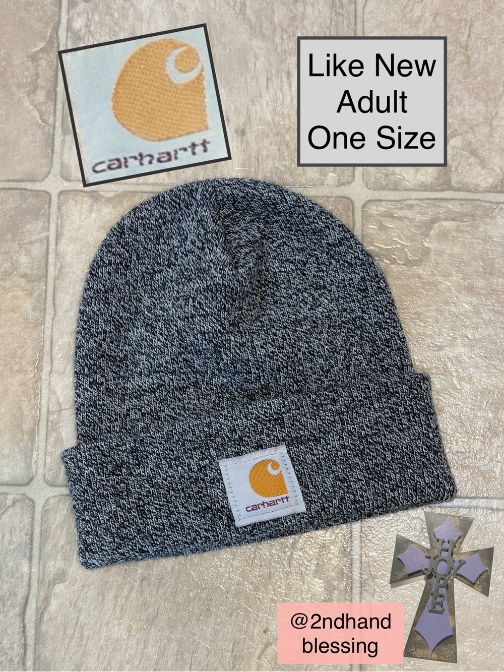Like New Carhartt Knit Cuffed Beanie, Adult One Size, Black White Heather Style